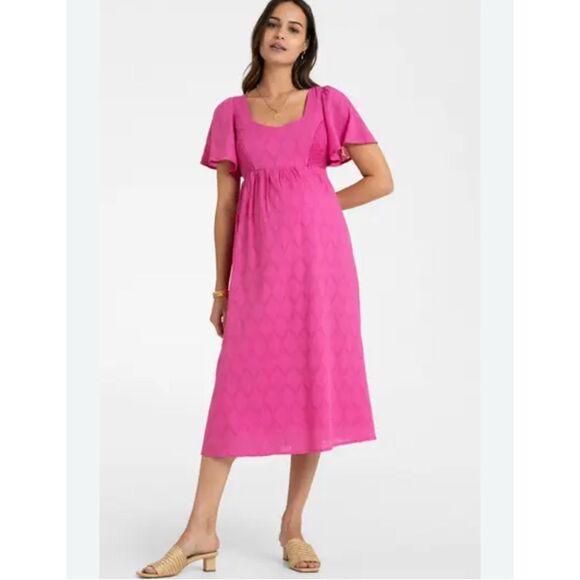 Seraphine Broderie Anglaise Maternity Nursing Midi Dress 2 Pink - Picture 1 of 14